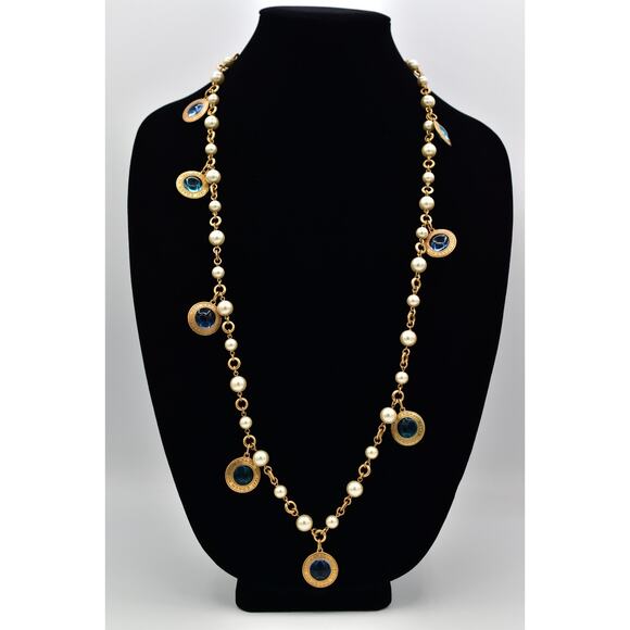 KJL Avon Vintage Beaded Necklace Ram Gold Navy Blue Beaded Chunky Signed Bin6B - Picture 12 of 12